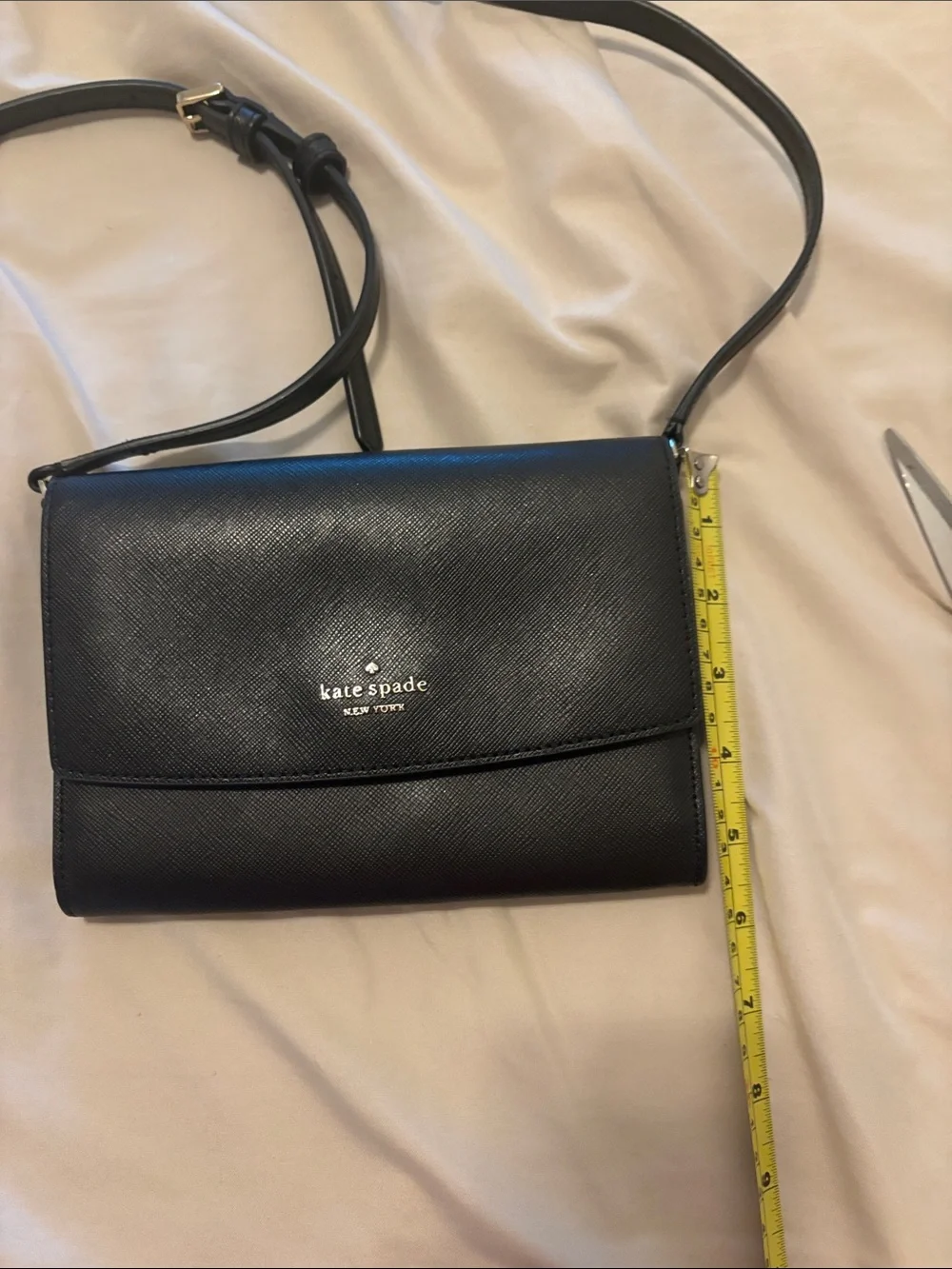 kate spade Black Saffiano Leather Crossbody Bag with Gold Logo